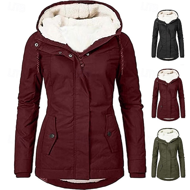  Femmes Manteau d'Hiver Veste à Capuche Chaud Confortable Fermeture éclair Avec Poches Occasionnel Uni Extérieur Vacances Tenue quotidienne Week-end Régulier À capuche Coupe régulière manche longue