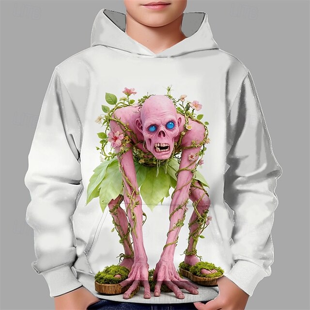 Halloween Boys' 3D Graphic Hoodie Long Sleeve Spring Fall Fashion Streetwear Kids 4-12 Years Hooded Outdoor Casual Daily Regular Fit4