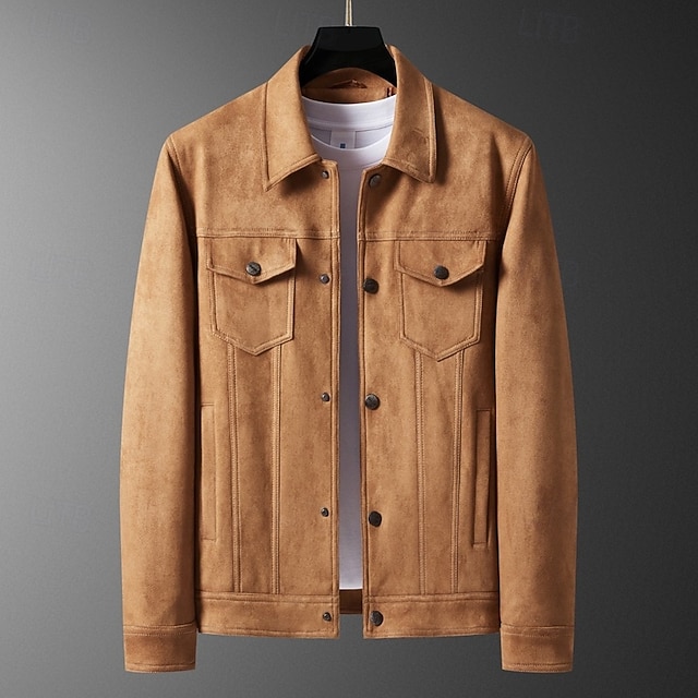  Homme Veste en faux suède Veste Cargo Veste Décontractée Vacances Quotidien Avec Poches Printemps Automne Uni Mode Classique Revers Régulier Noir Marron Veste