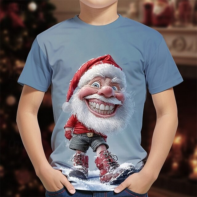 Christmas Boys' 3D Graphic Santa Claus T shirt Tee Short Sleeve Summer Spring Fashion Basic Kids 4-12 Years Crew Neck Outdoor Casual Daily Regular Fit4
