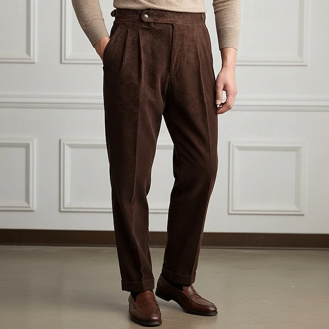 Men's Trousers Dress Pants Corduroy Pants Pleated Pants Gurkha Pants Pocket Plain Comfort Soft Full Length Party Business Daily Fashion Streetwear Black Green2