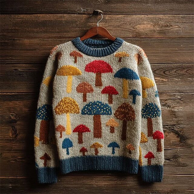 Women's Sweater Daily Casual Graphic Ribbed Crew Neck Knitted Print Long Sleeve Regular Tops Knit Outdoor Weekend Blue Fall Winter4