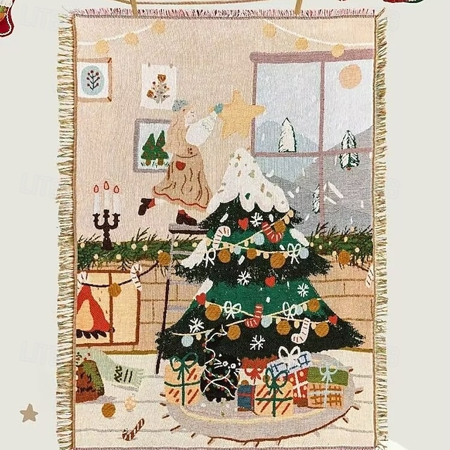  Cobertor de Natal Cartão Multi-Funcional de Algodão Grosso com Fio Dourado Cobertor Decorativo Cobertor de Sofá Têxtil