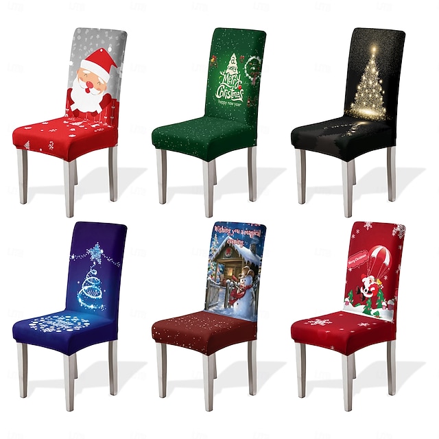  1/2/4/6 st julstolsöverdrag till matsal, pallstolsöverdrag, geometriskt tryckta polyesteröverdrag, dekorativt stolsskydd för hemmet
