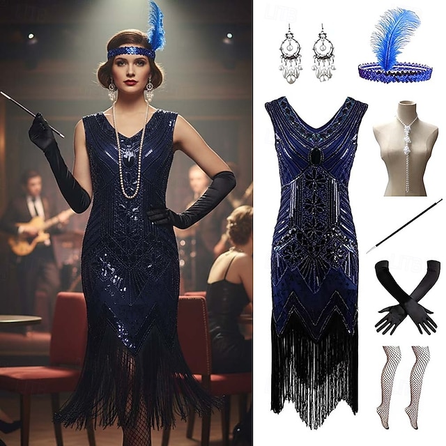 Long Sleeve Formal Dresses 1920s 1920s Deluxe Flapper Dress Costume - Ladies  Charleston Gatsby Fancy Dress With Tassels 1920s Great Gatsby Dresses