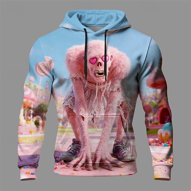 Halloween Men's Graphic Monster Hoodie Fashion Daily Hooded Vacation Party Streetwear Pink Drawstring Pocket Printing Fall Winter Designer4