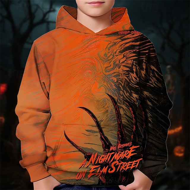  Halloween Pojkar 3D Grafisk Huvtröja Långärmad Vår Höst Mode Streetwear Barn 4-12 år Huva Utomhus Ledigt Dagligen Normal