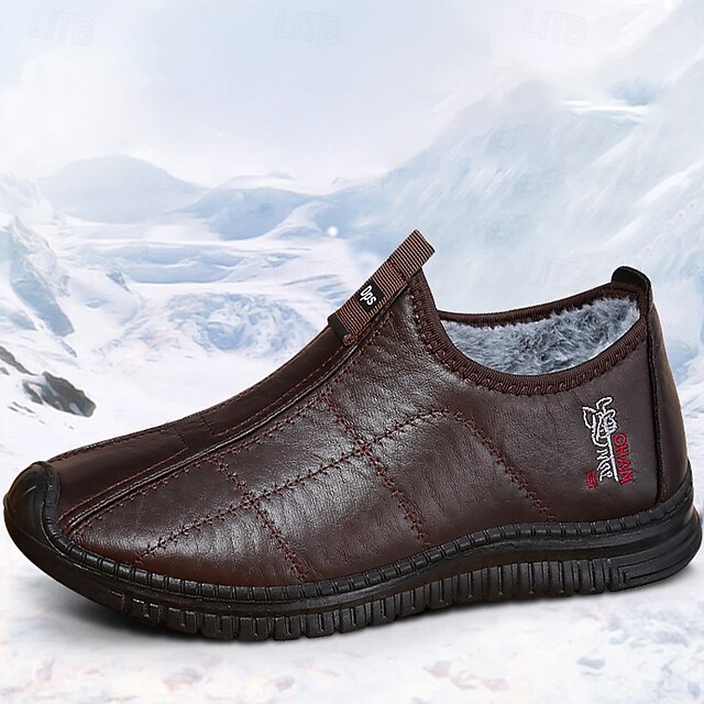 Men's Waterproof Slip-On Winter Shoes with Warm Fur Lining, Lightweight ...