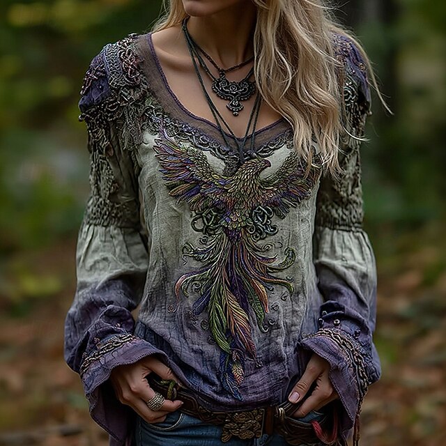 Women's T Shirt Tee Tee Top Graphic Fashion Stylish Long Sleeve Round Neck Regular Tops Daily Going out Weekend Print Purple Spring Fall4