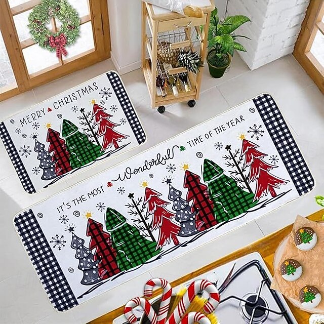 New Christmas Kitchen Floor Mat 2-Piece Set, Absorbent, Dirt-Resistant Entrance and Door Rug, Easy-to-Clean Kitchen Mats4