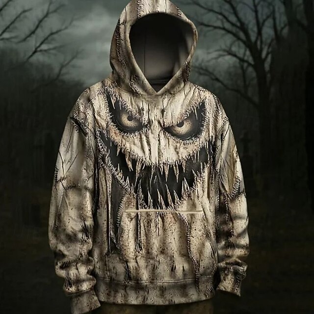 Halloween Men's Graphic Monster Hoodie Fashion Daily Hooded Vacation Party Streetwear Beige Printing Fall Winter Designer3