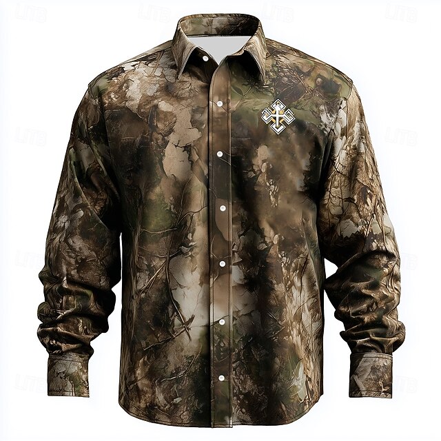 Men's Camo Camouflage Shirt Button Up Shirt Long Sleeve Vintage Retro Outdoor Camping & Hiking Hunting Spring Fall Turndown 3D Print Linen Like Shirt Camouflage4