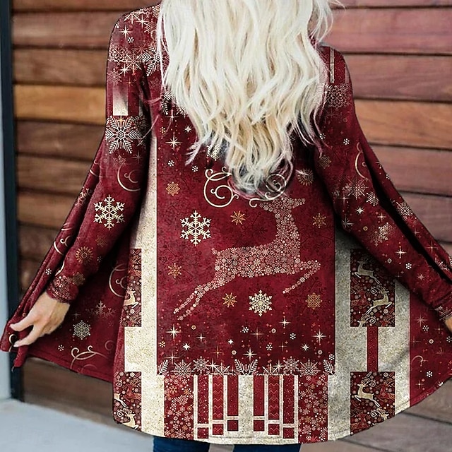  jul dam vinterkappa kappa/scapes snabbtorkande lätt stickad aktiv överdriven casual älg casual lång kragelös lös passform långärmad ytterkläder röd höst vinter