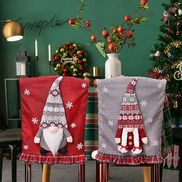  Vánoční potahy na židle potahy bez obličeje na židle s motivem Santa Clause přírodní pytlovina sváteční dekorace židle útulný vánoční potah na jídelní židli vánoční dekorace do domácnosti