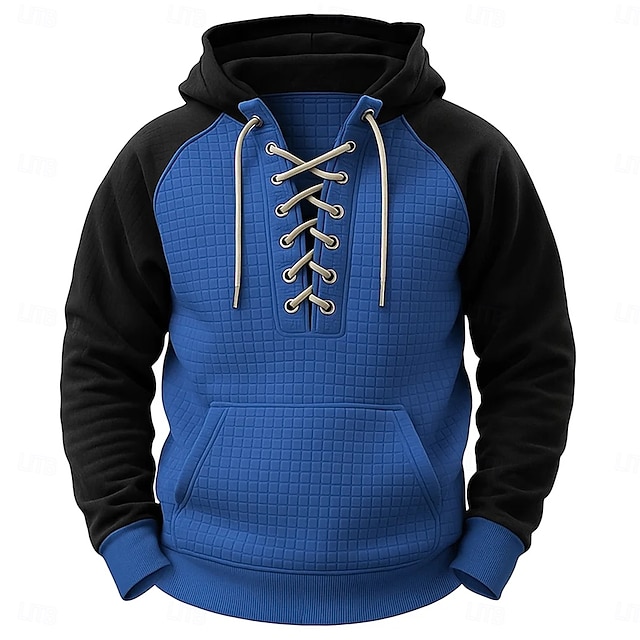  Hombre Sudadera Sudadera con estampado de gofres Sudadera Con Capucha Pull-over Verde Ejército Azul Marino Azul Piscina Caqui Gris Con Capucha Plano Acordonado Retazos Deporte Casual Diario Ropa de