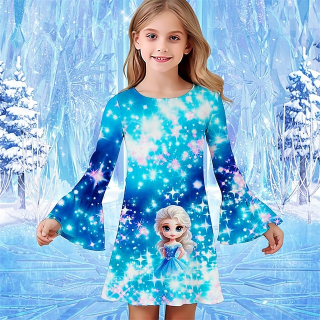 ragazze' 3D Cartoni animati Abito Vestito con Volant Manica Lunga Estate Primavera Vacanza Quotidiano Ferie Bello Dolce Bambini 4-12 Anni Vestito Casual Lunghezza al ginocchio Vestibilità regolare