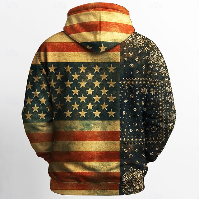 Men's Flag UK Hoodie Sweatshirt Sports Fashion Crew Neck Outdoor Office Streetwear Brown Drawstring 3D Fall Winter Designer4