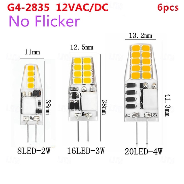  6 יחידות נורת לד G4 SMD2835 AC/DC12V ללא הבהוב מחליפה נורת הלוגן מסורתית של נורת סיליקה ג'ל לתאורת תליון