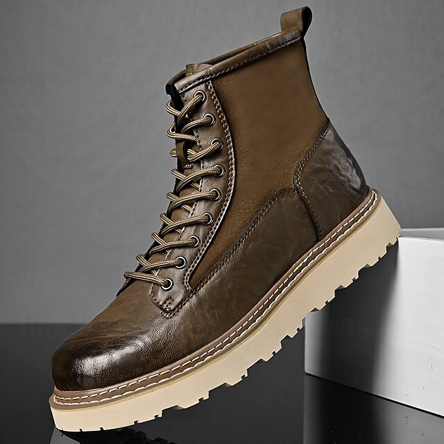  Bottes de combat à lacets en similicuir marron pour homme – chaussures de travail et de randonnée d'extérieur durables pour un usage quotidien et l'aventure