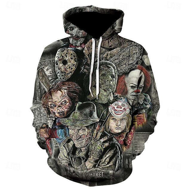Scary Movie Halloween Hoodie Cartoon Manga Anime 3D Front Pocket Graphic For Couple's Men's Women's Adults' Halloween Carnival Masquerade 3D Print Casual Daily3