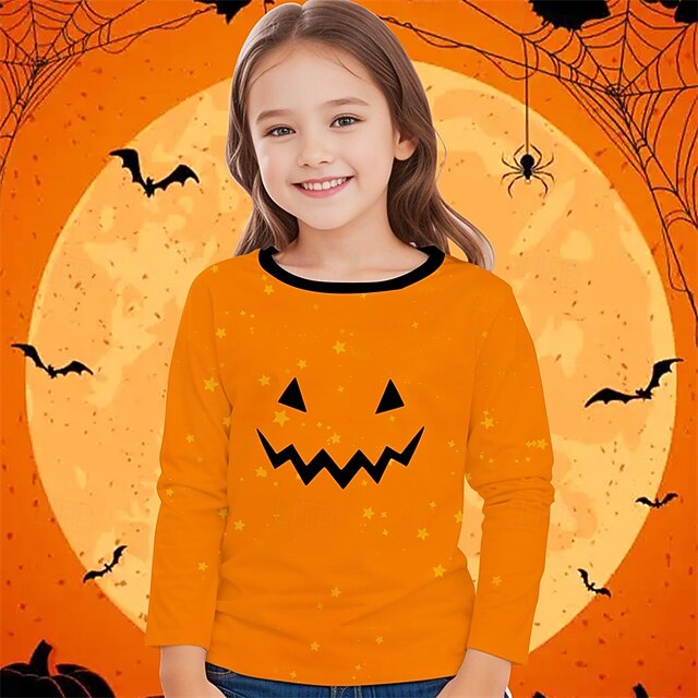 Halloween Girls' 3D Cartoon Stars T shirt Tee Long Sleeve Spring Fall Fashion Basic Kids 4-12 Years Crew Neck Outdoor Casual Daily Regular Fit4