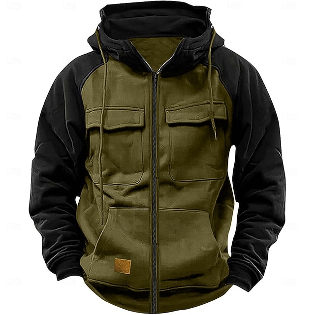  Men's Hoodie Full Zip Hoodie Tactical Hoodie Wine Red Black Pink Army Green Blue Hooded Plain Tactical Sports & Outdoor Daily Streetwear Cool Casual Winter Spring &  Fall Clothing Apparel Hoodies