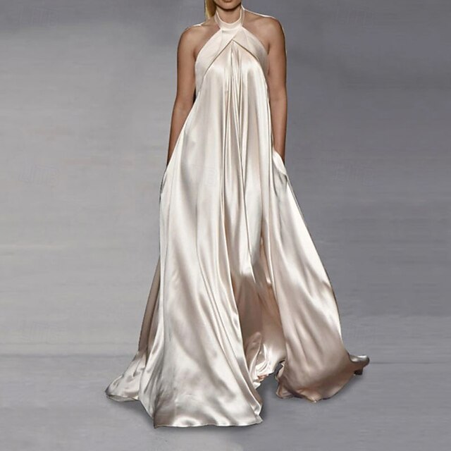 Women's Long Dress Maxi Dress Party Dress Satin Dress Slip Dress Halter Neck Dress Elegant Modern Party Special Occasion Evening Party Regular Fit Plain Sleeveless Halter Neck Black Yellow Apricot4