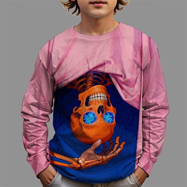 Halloween Boys' 3D Graphic Cartoon T shirt Tee Long Sleeve Spring Fall Fashion Basic Kids 4-12 Years Crew Neck Outdoor Casual Daily Regular Fit4