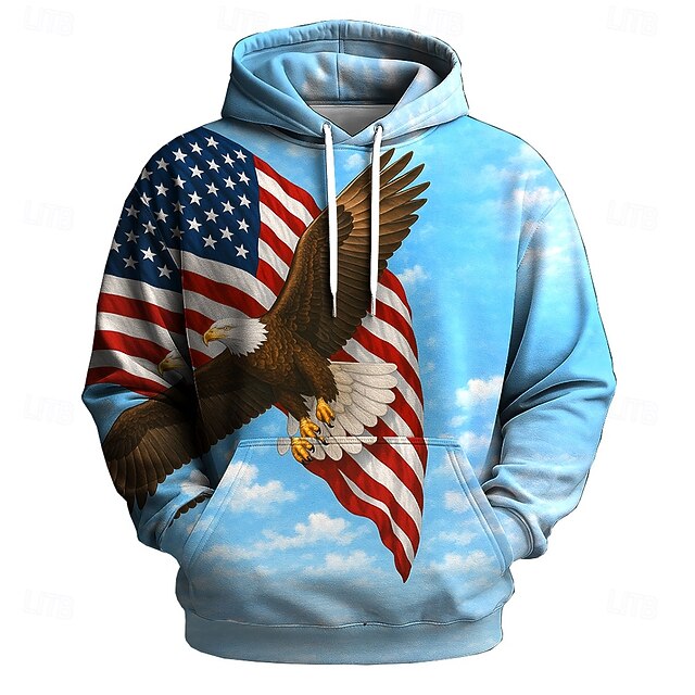 Men's Flag UK Hoodie Sweatshirt Sports Fashion Crew Neck Outdoor Office Streetwear Blue Drawstring 3D Fall Winter Designer4