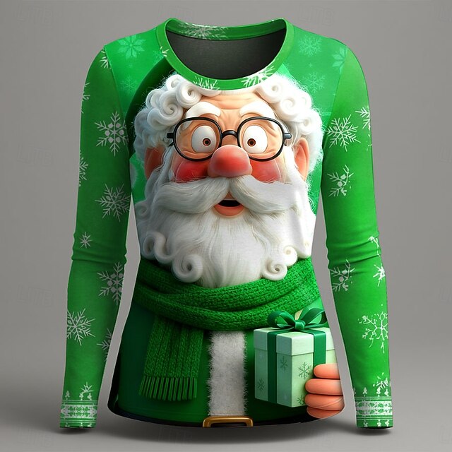 Christmas Women's T Shirt Graphic Santa Claus Vintage Fashion Stylish Long Sleeve Crew Neck Round Neck Regular Tops Daily Weekend Print Red Purple Green Summer Spring Fall Winter4