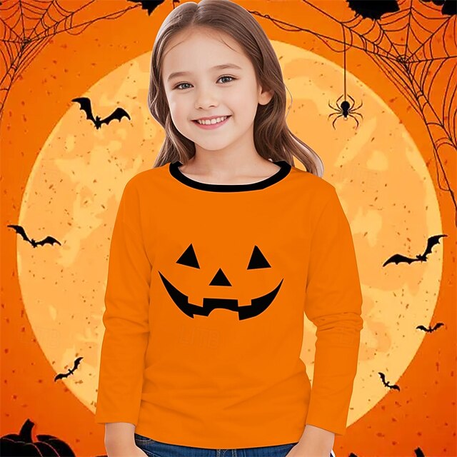 Halloween Girls' 3D Cartoon T shirt Tee Long Sleeve Spring Fall Fashion Basic Kids 4-12 Years Crew Neck Outdoor Casual Daily Regular Fit4