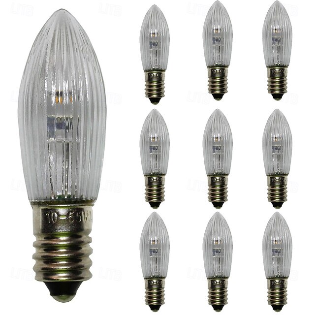  Lâmpadas LED E10 branco quente 10-55 V, adequadas para 17 V, 34 V, 55 V, 0,2 W para arco de vela, arco de vela, luzes de fadas, topo de vela cônico, 2700 K, 10 peças