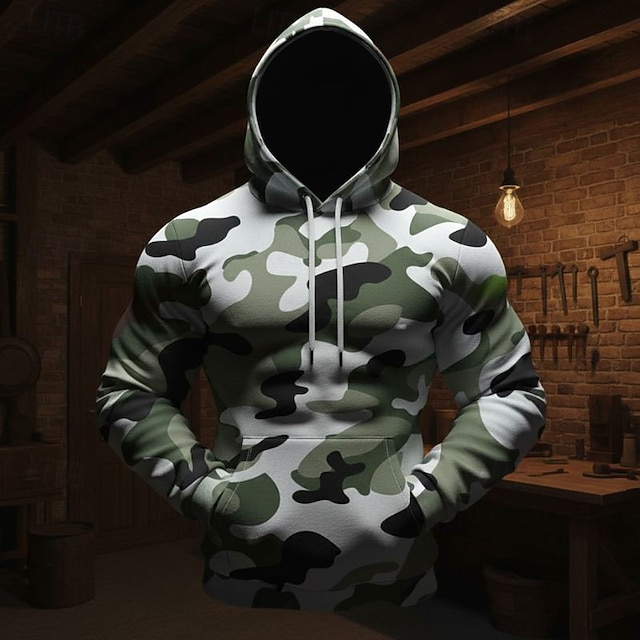  Homme Sweat à capuche Rose Claire Rouge Bleu Roi Bleu Vert À capuche Camouflage Avec Poches Sport & Loisir Quotidien Fête Polyester Streetwear Basique Occasionnel Printemps Automne Vêtement Tenue