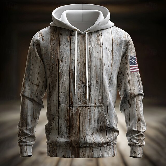 Men's Wood Grain 3D Hoodie Sweatshirt Ethnic Vintage Retro Crew Neck Outdoor Streetwear White Drawstring Fall Winter Designer4