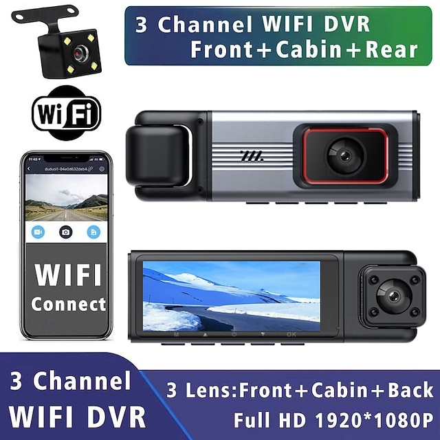  1080p Full HD Car DVR  3 inch IPS Dash Cam with WIFI / Night Vision / Loop recording 4 infrared LEDs Car Recorder