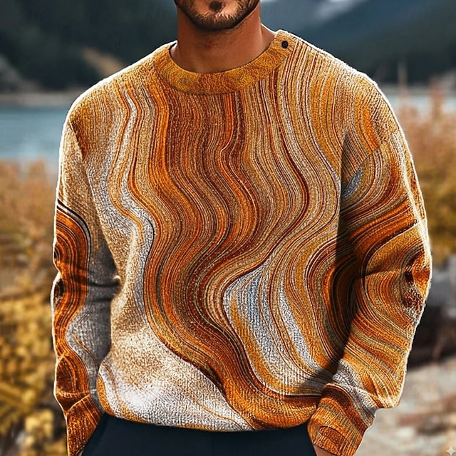  Per uomo Astratto Sabbie mobili fluenti / liquido Maglione Maglieria Girocollo Casual Vacanza Casa Streetwear Stampa 3D Lavoro a maglia Tenere al caldo Manica Lunga Primavera Autunno Inverno Blu