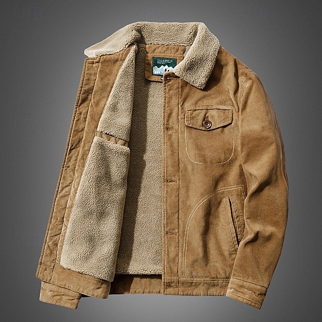  Herren Winterjacke Cordjacke Fleecejacke Freizeitjacke Urlaub Täglich Thermowarm Tasche Fleece Herbst Winter Einfach Mode Streetwear Revers Regulär Gelb Khaki Armeegrün Grau Jacken
