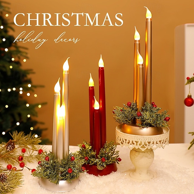  3 Pcs Christmas Light Simulation Candlestick Candlestick LED Ornament 30 * 10CM Light Desktop Atmosphere Decorative Light Nightlight AAA Battery Box