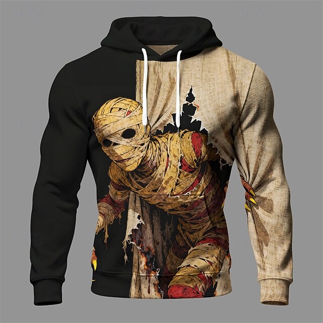 Halloween Men's Monster Hoodie Fashion Daily Hooded Vacation Party Streetwear Khaki Drawstring Printing Fall Winter Designer4