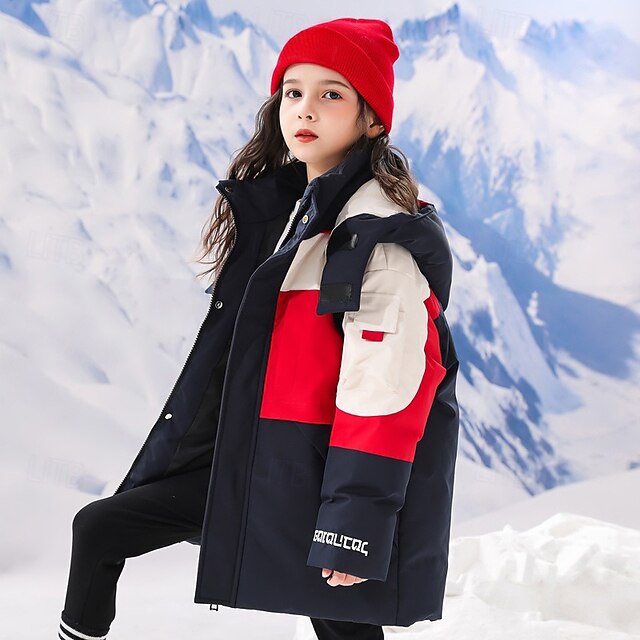 Kids Girls' Down Jacket Outdoor Jacket Puffer Jacket Color Block Fashion Keep Warm Windproof Outdoor Coat Outerwear 4-12 Years Fall Red Purple Green4