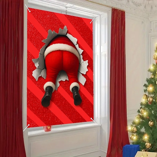Décoration Cadre De Porte Père Noël En Bois - Double Face, 18x9 Cm - Adhésif Inclus Pour Fenêtre, Cheminée, Frigo - 7