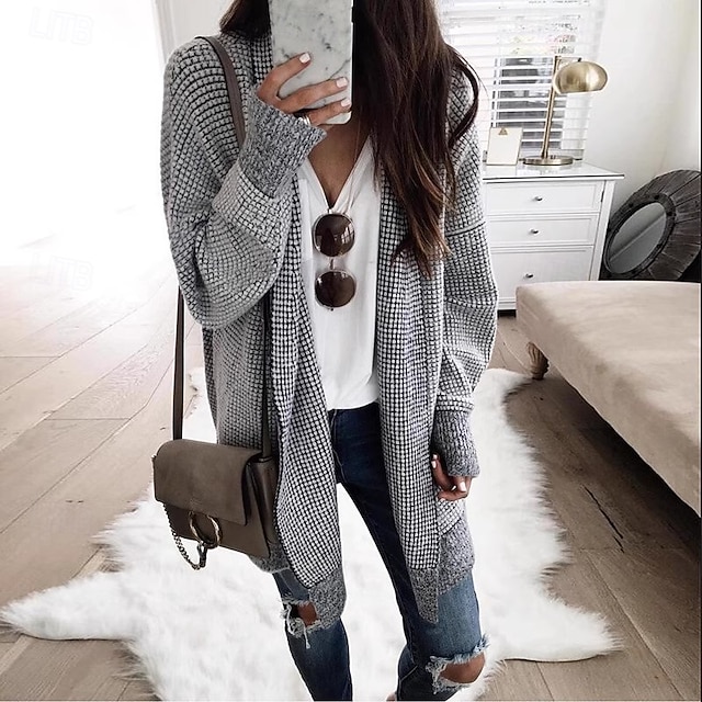  Damen Freizeitjacke Warm Bequem Knöpfe Mode Outdoor Einfach Ausgehen Wochenende Einreihig Regulär Revers Normale Passform Langarm Oberbekleidung Grau Herbst Winter