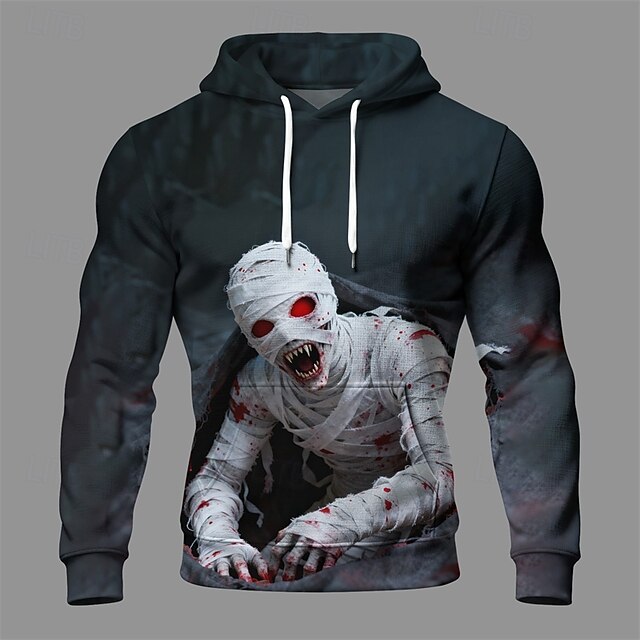 Halloween Men's Monster Hoodie Fashion Daily Hooded Vacation Party Streetwear Dark Gray Drawstring Pocket Printing Fall Winter Designer4