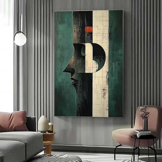 Abstract Cubist Portrait Oil Painting On Canvas, Bold Contrast and Rich ...