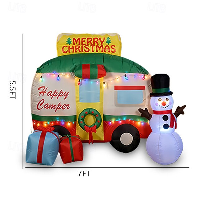 7FT Christmas Inflatable RV with Snowman with LED, Christmas Wreath and ...
