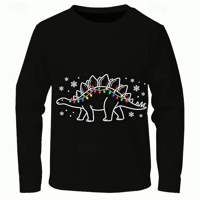  Jul Pojkar 3D Grafisk Dinosaurie T-shirt Långärmad Vår Höst Mode Grundläggande Barn 4-12 år Rund hals Utomhus Ledigt Dagligen Normal
