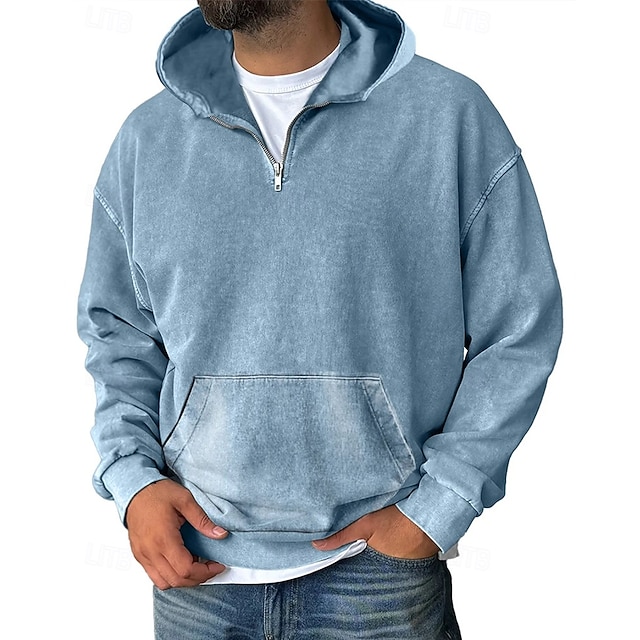  Homme Sweat à capuche Sweat à capuche quart zippé Noir Vin Vert Véronèse Bleu Violet À capuche Uni Avec Poches Sport & Loisir Quotidien Fête Polyester Streetwear Basique Occasionnel Printemps Automne