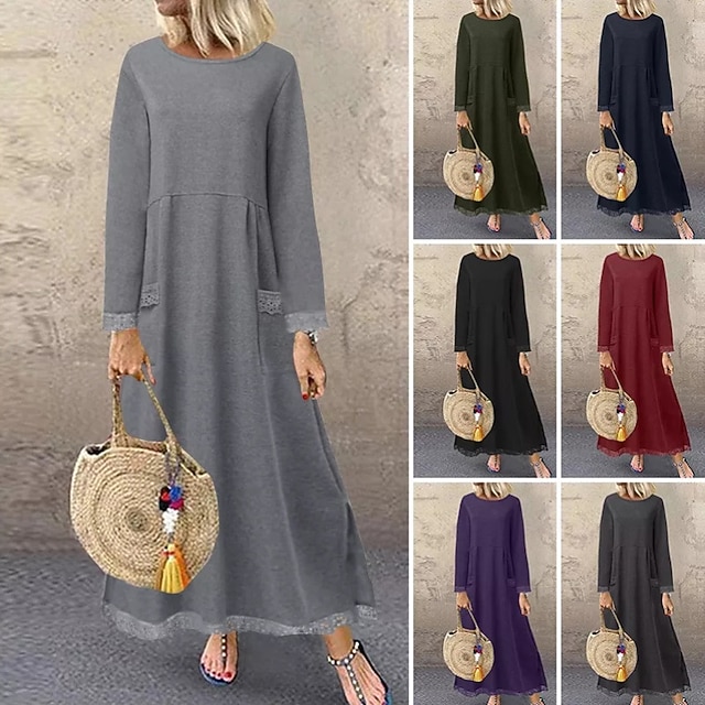  Per donna Abito Midi Abito con Cappuccio Vestito Casual Moderno Vacanza Uscire Vestibilità regolare Semplice Manica Lunga Girocollo Nero Verde militare Rosso Viola Autunno Inverno