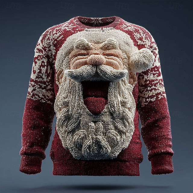 Csúnya karácsonyi pulóver Férfi Mikulás Nyomtatott Pulóver pulóver Kötöttáru Kerek nyakkivágás Alkalmi Vakáció Napi Melegen tartani Hosszú ujj Tavasz Ősz Tél Fehér / Piros Sárga Rubin