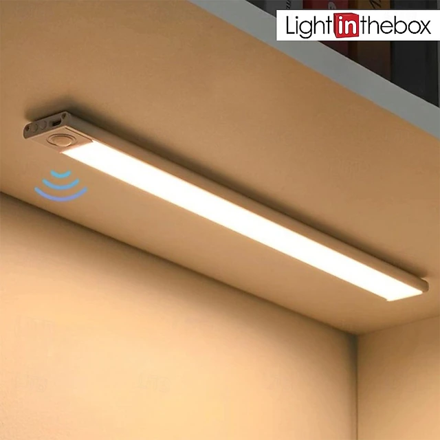 Under Cabinet Lighting, Ultra-thin LED Cabinet Light, Motion Sensor LED Light Bar, USB Rechargeable Side Magnetic Self-adhesive Kitchen Night Light for Wardrobe Closets Cabinet Cupboard Stairs 15
